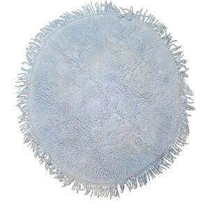 Vtg Light Blue Round Shag Bath Rug Fringed Tassel Retro MCM 24 Inch Small Rug